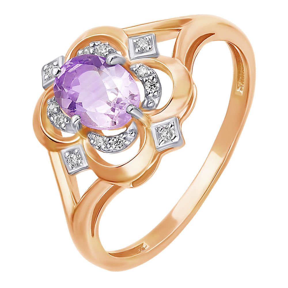 

Кольцо женское из красного золота с аметистом, фианитом 585Gold 201002137, р. 20, 201002137