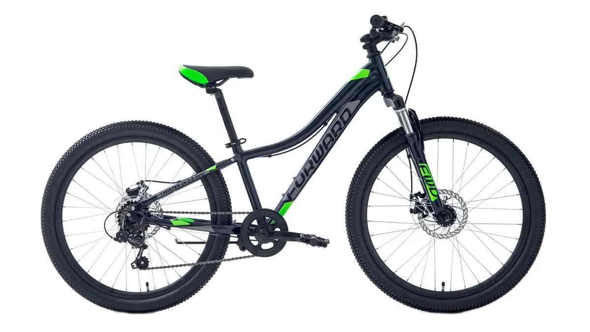 фото Велосипед 24 forward twister 2.0 (disk) (7-ск.) 2022 (рама 12) черный/яркий/зеленый