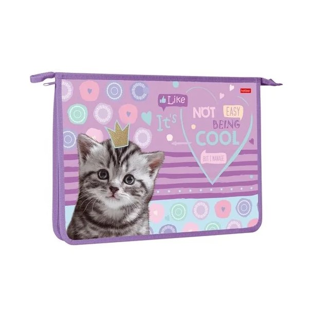 

Папка Hatber на молнии Cool kitty А4 пластиковая 24 x 34 х 1 см, Фиолетовый