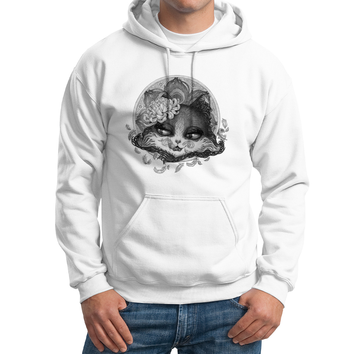 

Худи унисекс CoolPodarok Кошка облизывается перья белое 42 RU, Белый, 2M015749