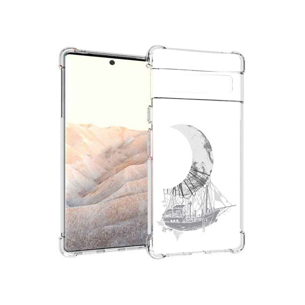 

Чехол MyPads Tocco для Google Pixel 6 Pro черно белый корабль полумесяц, Прозрачный, Tocco