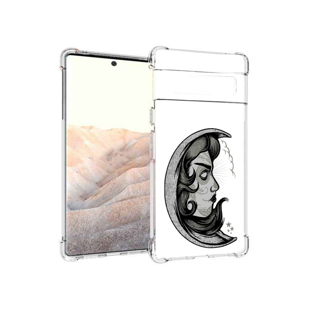 

Чехол MyPads Tocco для Google Pixel 6 Pro черно белая луна с лицом, Прозрачный, Tocco