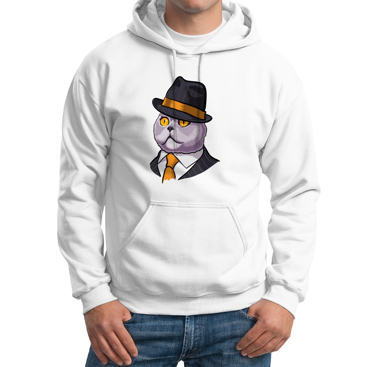 

Худи унисекс CoolPodarok Кот в костюме галстук и шляпа белое 42 RU, Белый, 2M015745