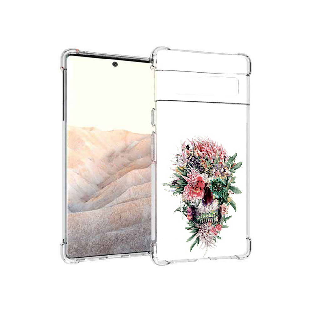

Чехол MyPads Tocco для Google Pixel 6 Pro череп из цветов, Прозрачный, Tocco
