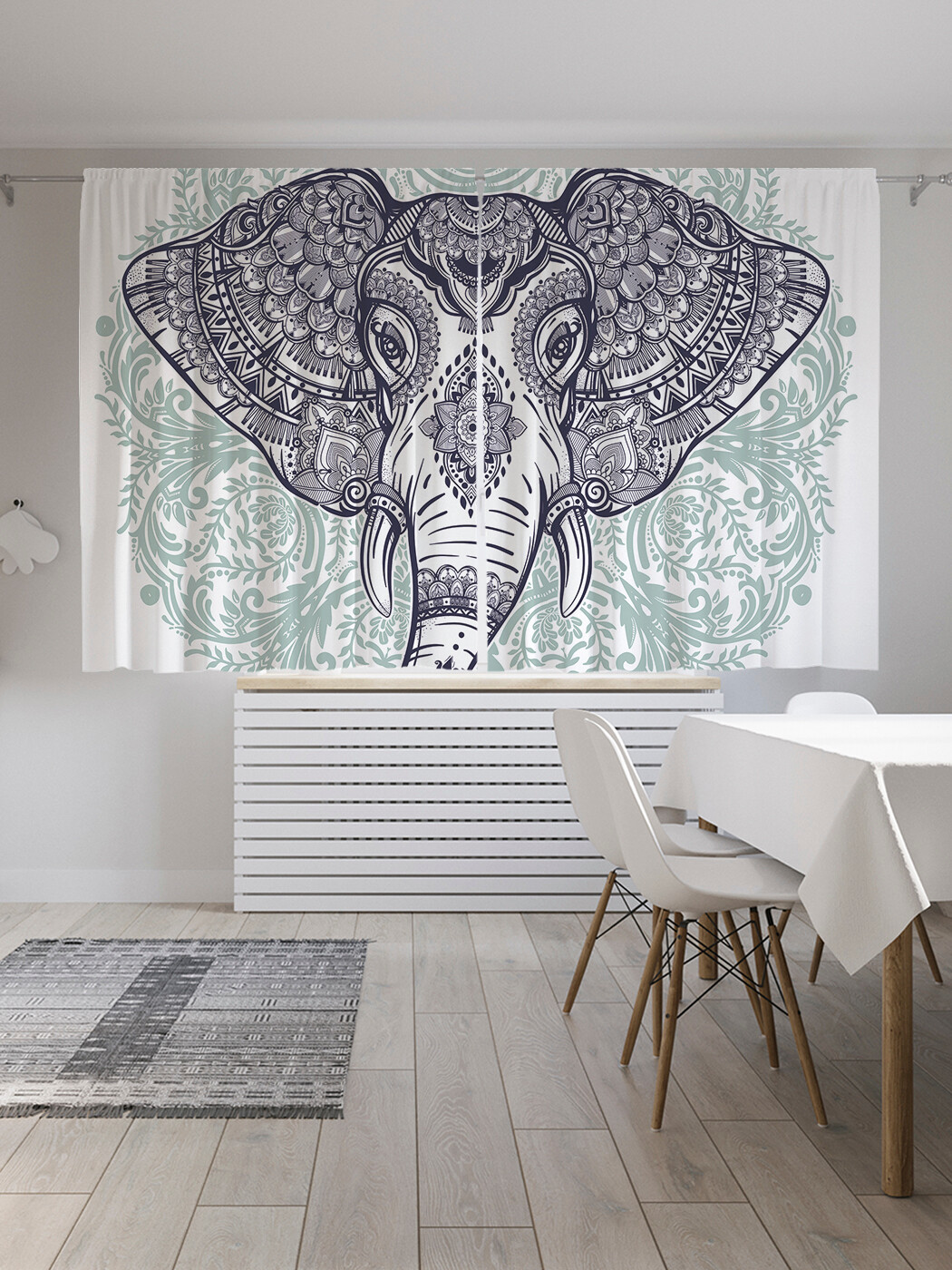 фото Фотошторы короткие joyarty мудрый слон, сатен, 290x180 см