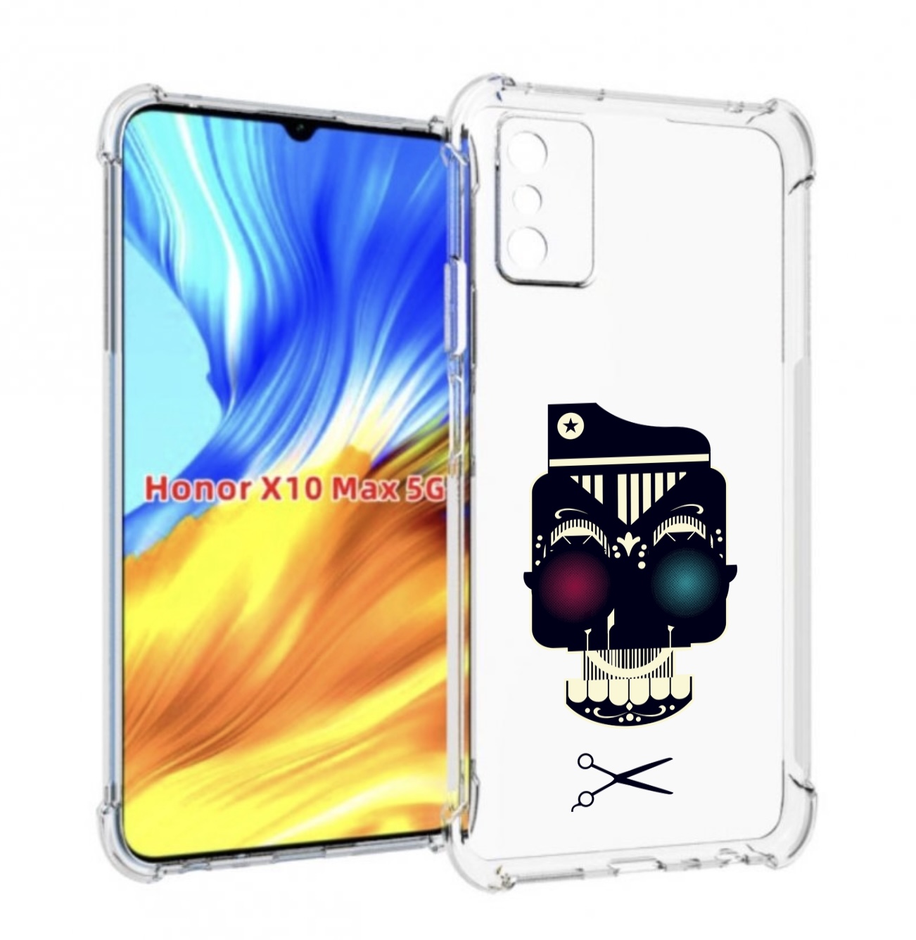 

Чехол MyPads черно белый скелет с яркими глазами для Honor X10 Max, Прозрачный, Tocco