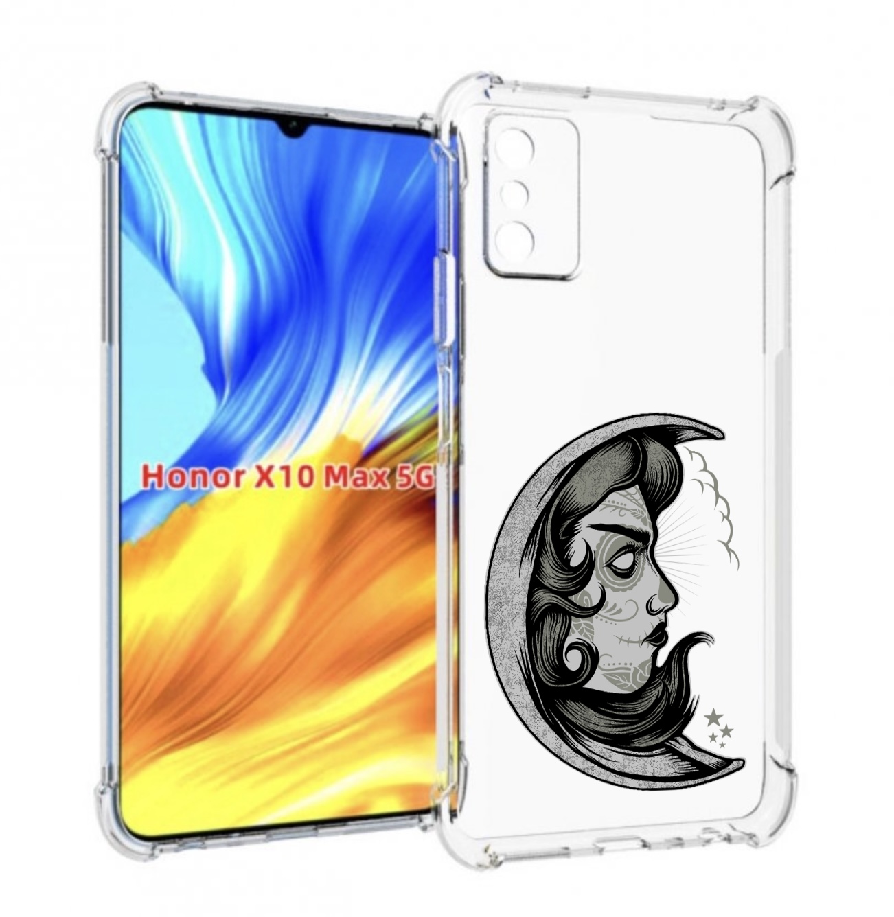 

Чехол MyPads черно белая луна с лицом для Honor X10 Max, Прозрачный, Tocco