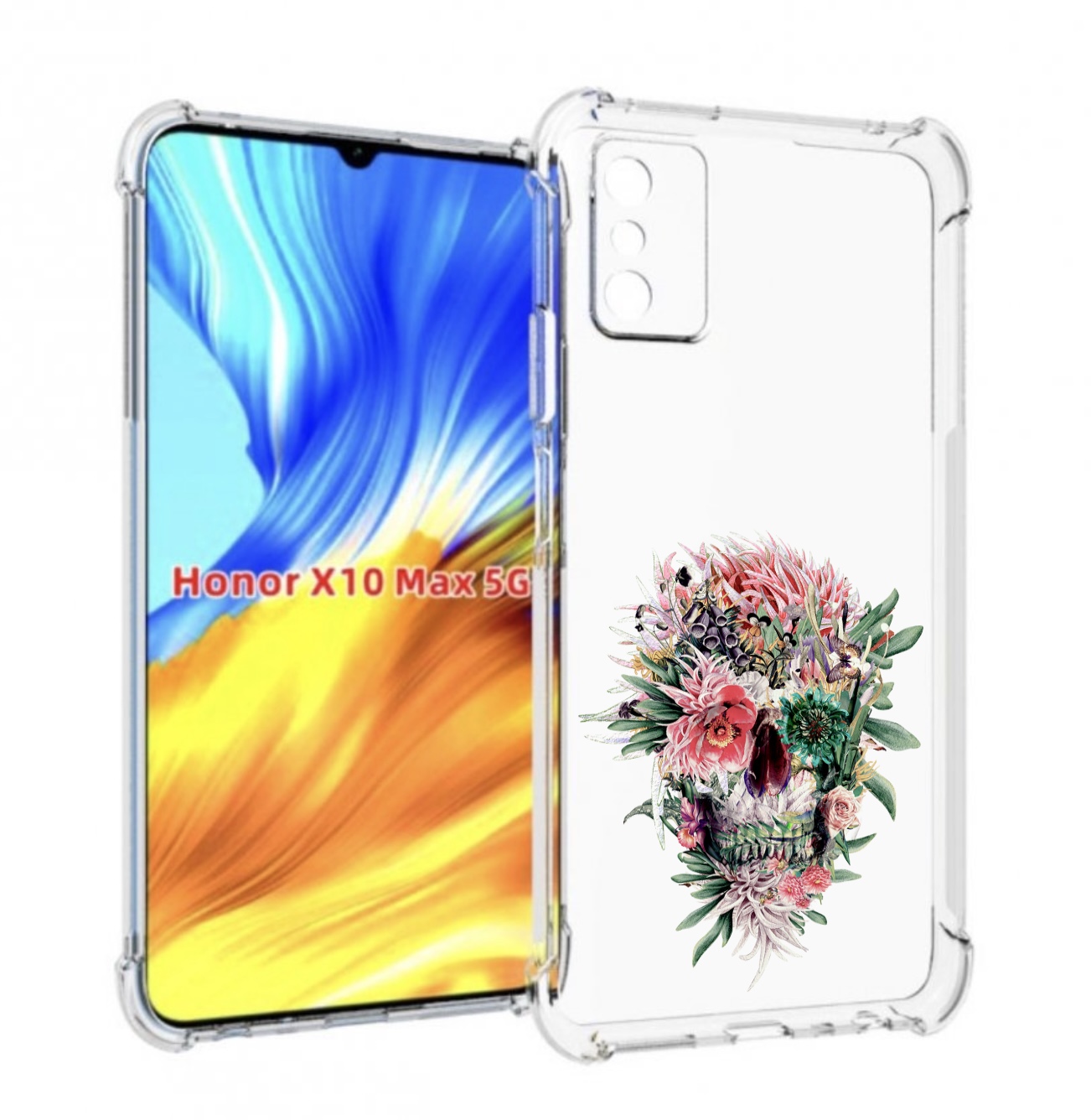 

Чехол MyPads череп из цветов для Honor X10 Max, Прозрачный, Tocco