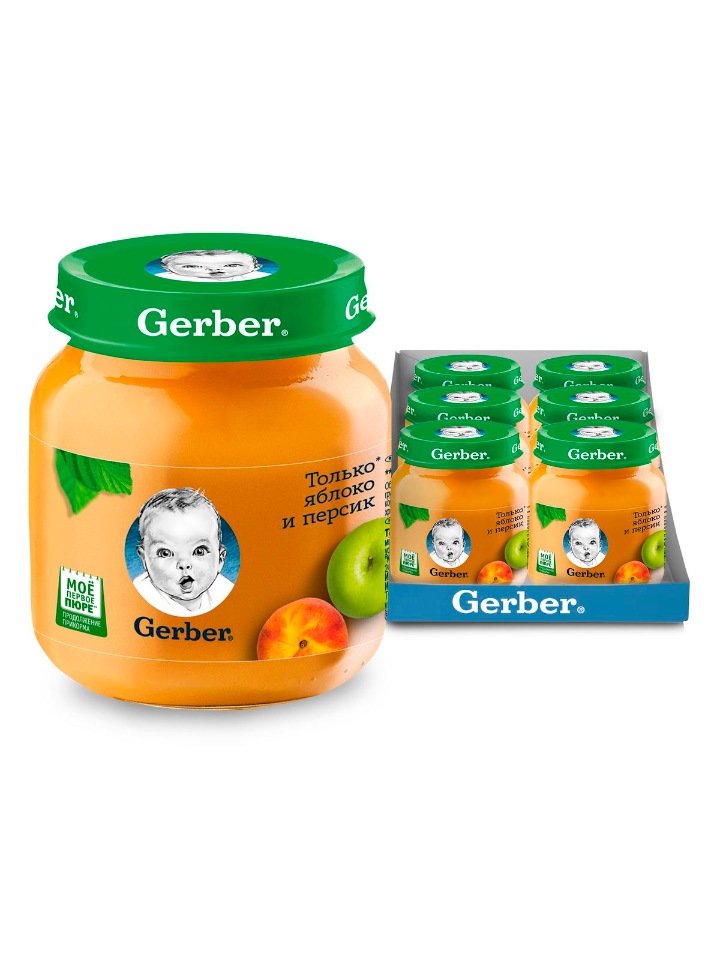 

Фруктовое пюре Gerber Только Яблоко и Персик первая ступень , 6 шт. по 130 г