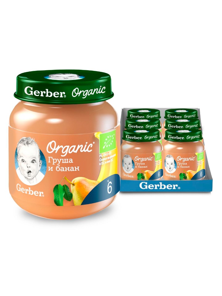 

Фруктовое пюре Gerber Organic Груша и банан, 6 шт. по 125 г, Груша и банан
