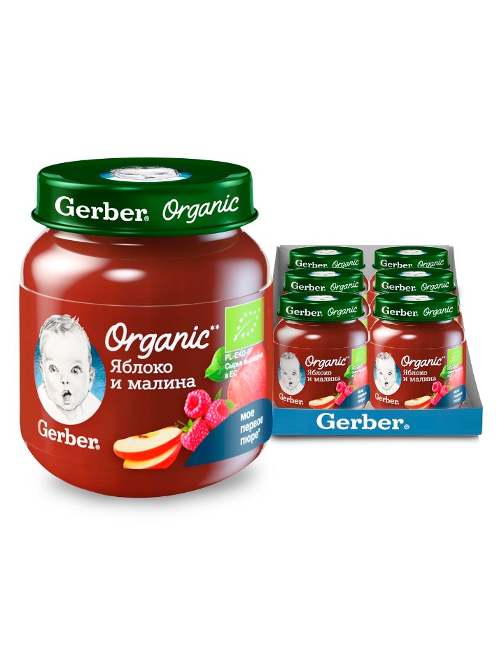 

Фруктовое пюре Gerber Organic Яблоко и малина, 6 шт. по 125 г, Яблоко и малина