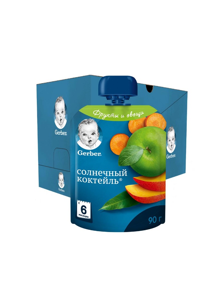 

Фруктово-овощное пюре Gerber Солнечный коктейль с 6 мес. , 7 шт. по 90 г, Солнечный коктейль пауч