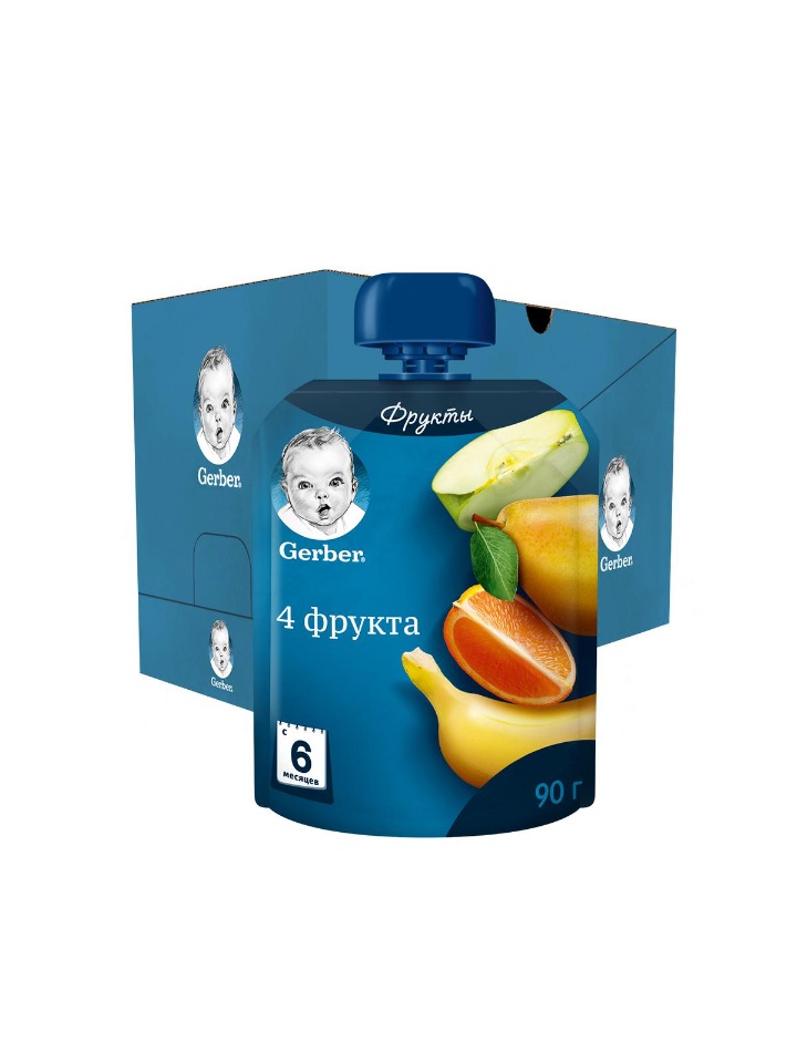 

Фруктовое пюре Gerber 4 фрукта с 6 мес., 7 шт. по 90 г