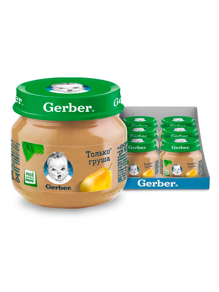 

Фруктовое пюре Gerber Только Груша первая ступень , 6 шт. по 80 г, Груша