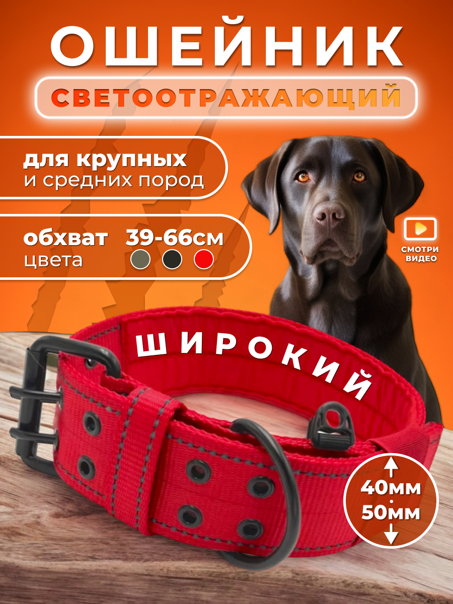 Ошейник для собак Doggy&Dog, красный, нейлон, L