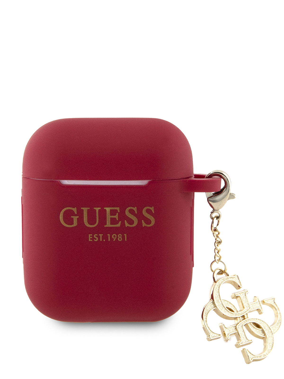 Чехол Guess для Airpods 1/2 silicone with Big 4G charm бордовый