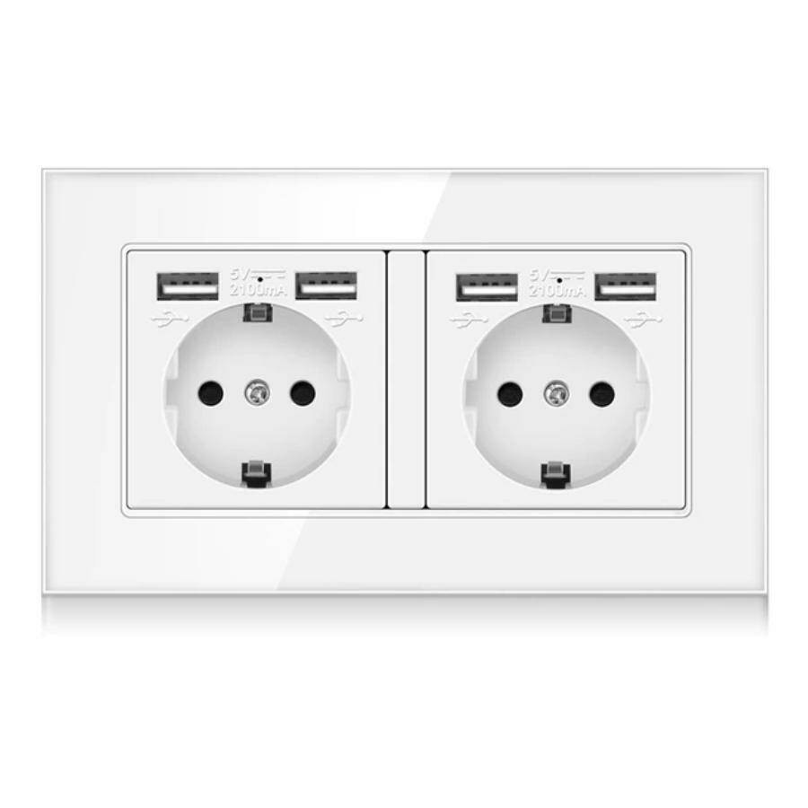 Электрическая розетка двойная DiXiS 2 Gang Socket с портами 4 x USB EU (86x146) White (TKE