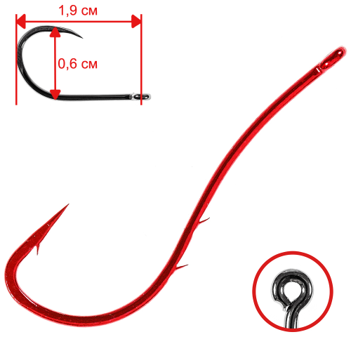 

Одинарные крючки Owner Chod Hook №12, с колечком, с бородкой, цевье с зазубринами, Красный, Owner 53118 №12 (9шт.)