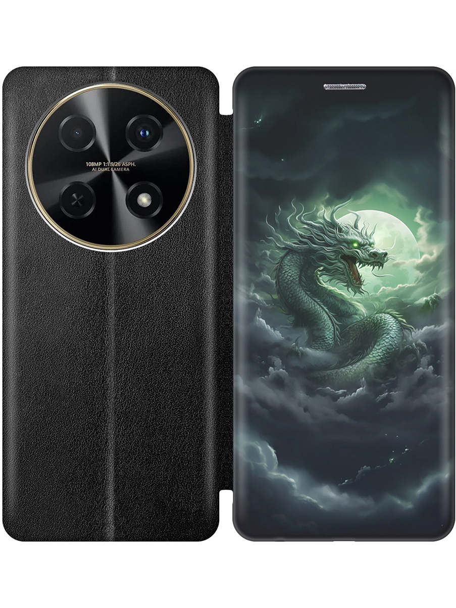 

Чехол-книжка на Huawei nova 12i с принтом "Дракон на фоне луны и облаков" черный, Черный;белый;зеленый, 782624012