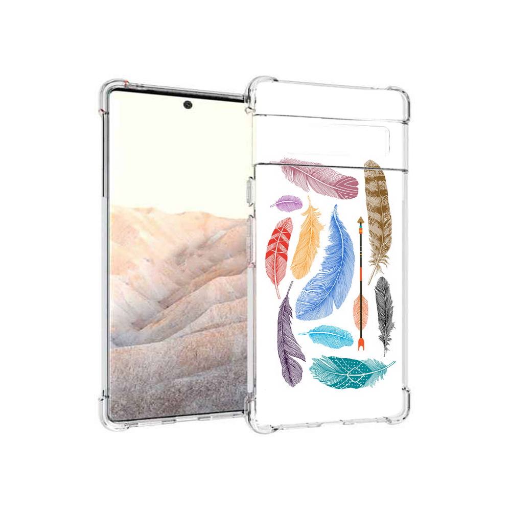 

Чехол MyPads Tocco для Google Pixel 6 Pro разноцветные перья, Прозрачный, Tocco