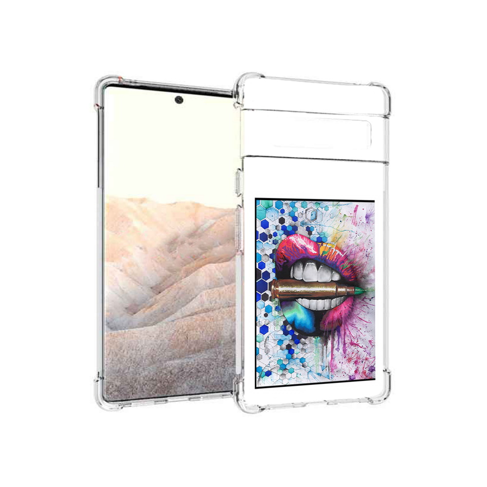 

Чехол MyPads Tocco для Google Pixel 6 Pro разноцветные губы с пулей, Прозрачный, Tocco