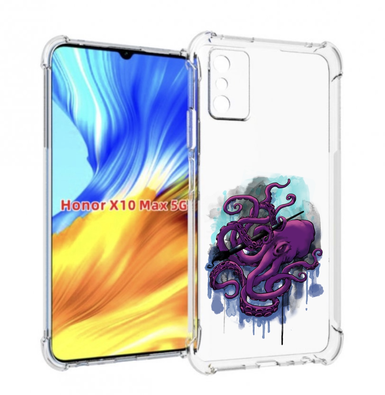 

Чехол MyPads фиолетовый осьминог для Honor X10 Max, Прозрачный, Tocco