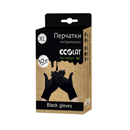 Купить EcoLat, Перчатки нитриловые, черные, размер XL, 10 шт.
