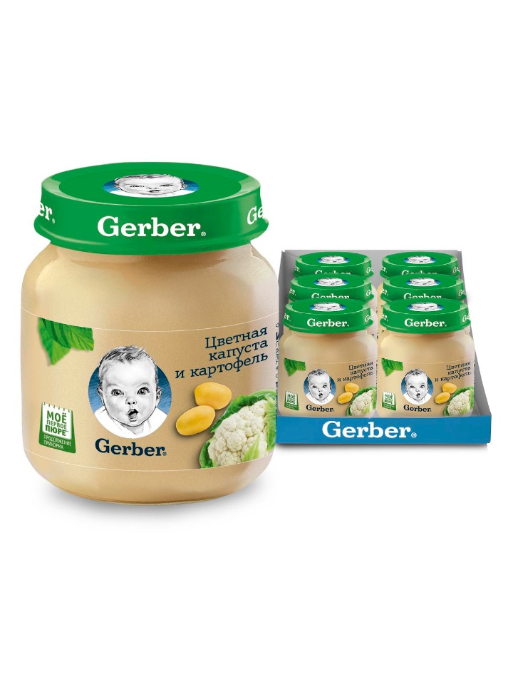 

Овощное пюре Gerber Только Цветная капуста и картофель первая ступень , 6 шт. по 130 г