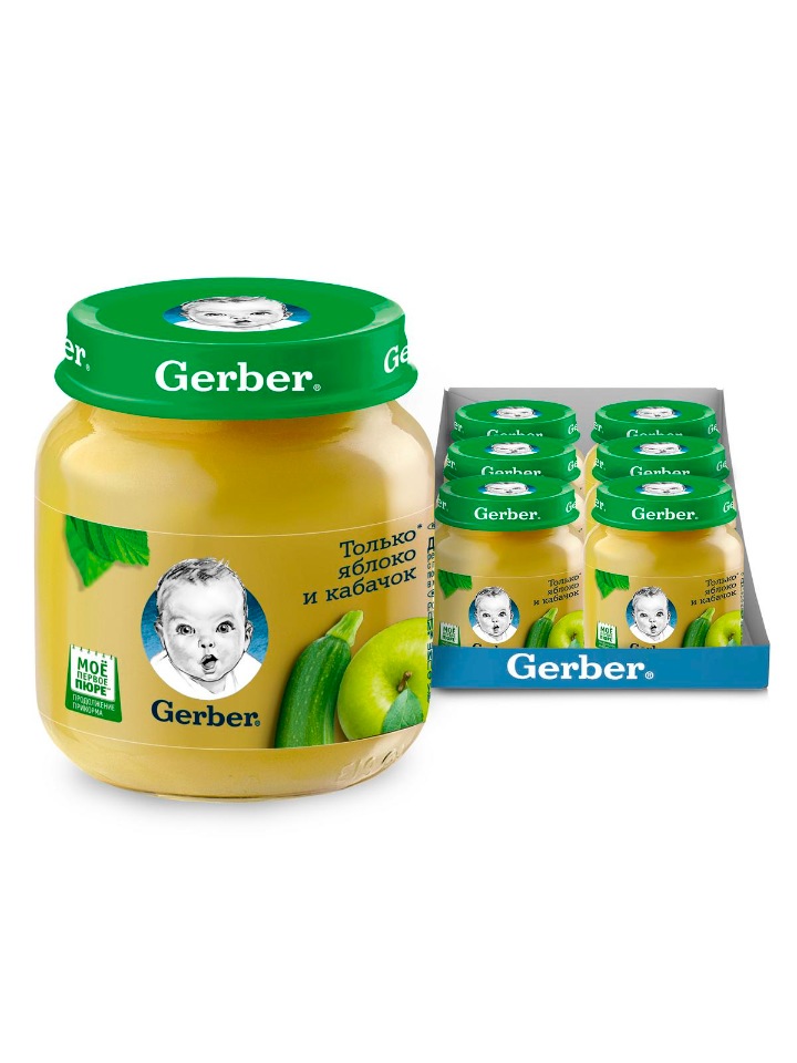 

Овощное пюре Gerber Только Яблоко и Кабачок первая ступень , 6 шт. по 130 г, яблоко и кабачок