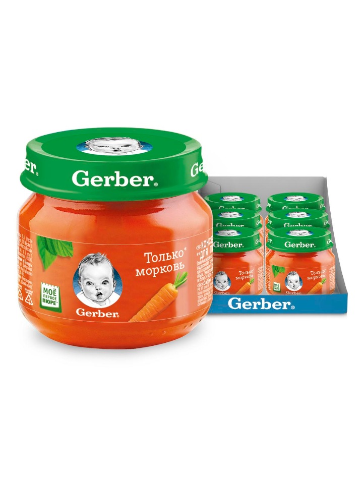 

Овощное пюре Gerber Только Морковь первая ступень , 6 шт. по 80 г, Морковь