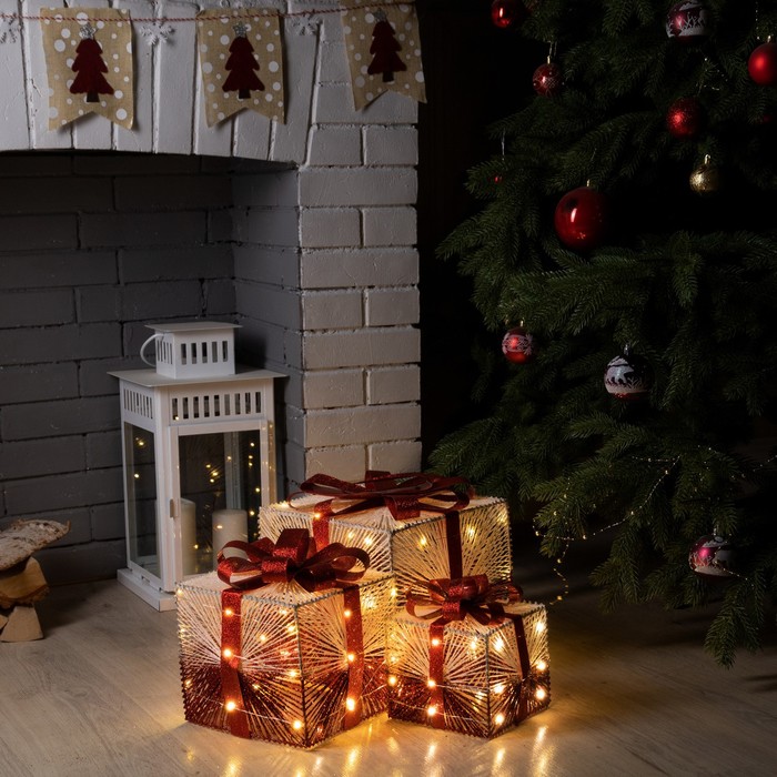 

Световая фигура Luazon Lighting Подарки красная нить 9675467 белый теплый, Подарки красная нить