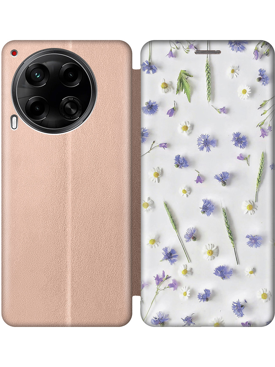 

Чехол-книжка на Tecno Camon 30 4g / 30 5g с принтом "Ромашки и колоски" золотой, Золотистый;белый;зеленый;фиолетовый, 782632422