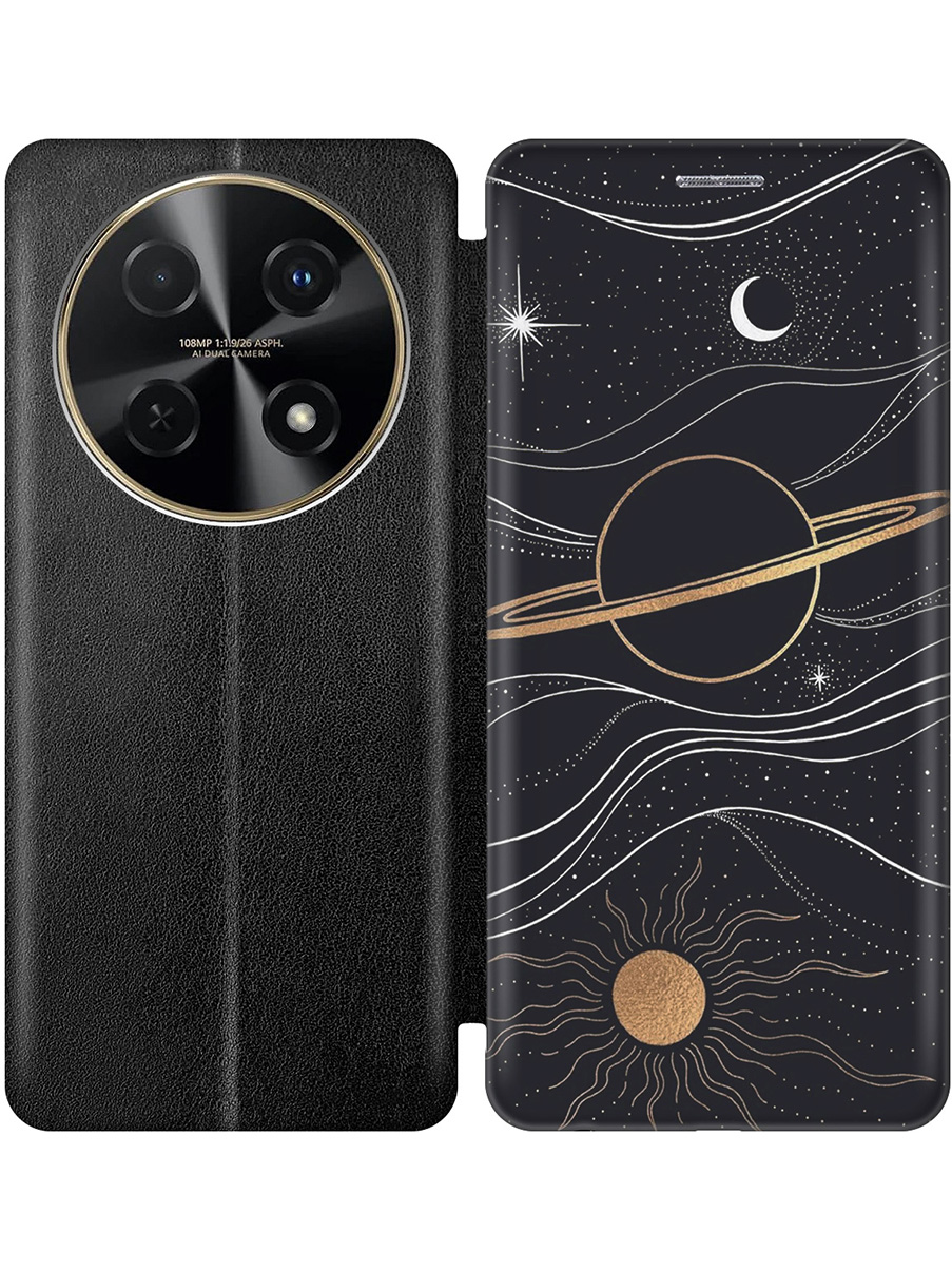 

Чехол-книжка на Huawei nova 12i с принтом "Сатурн и солнце" черный, Черный;белый;желтый, 782624041