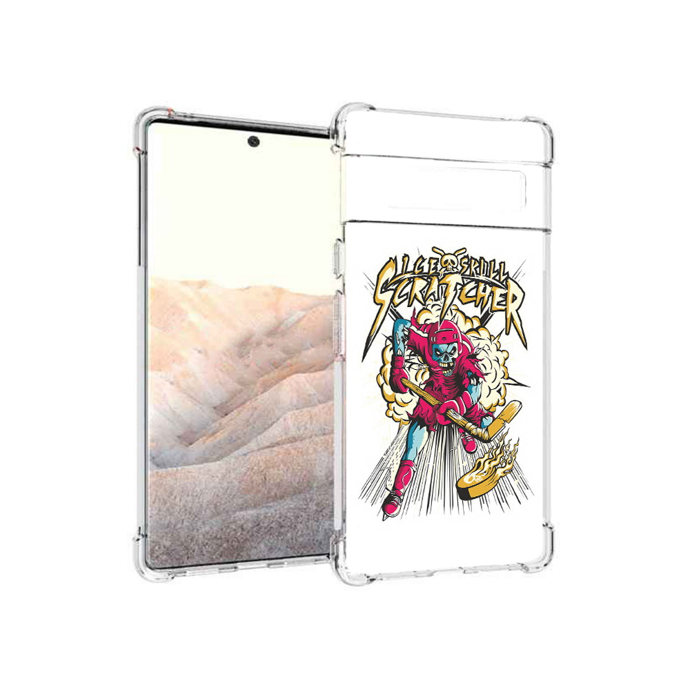 

Чехол MyPads Tocco для Google Pixel 6 Pro нарисованный скелет хоккеист, Прозрачный, Tocco