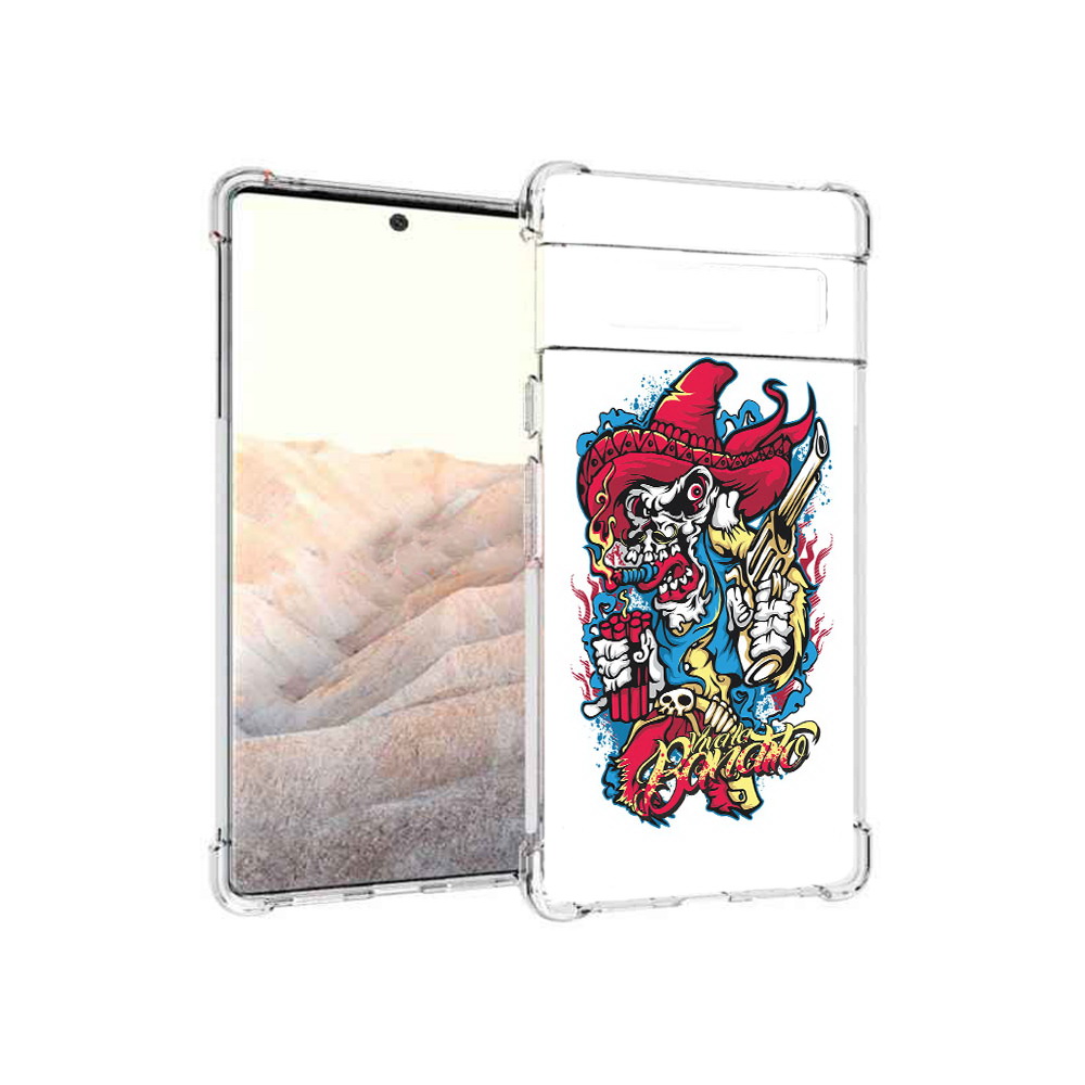 

Чехол MyPads Tocco для Google Pixel 6 Pro нарисованный скелет с писталетом, Прозрачный, Tocco
