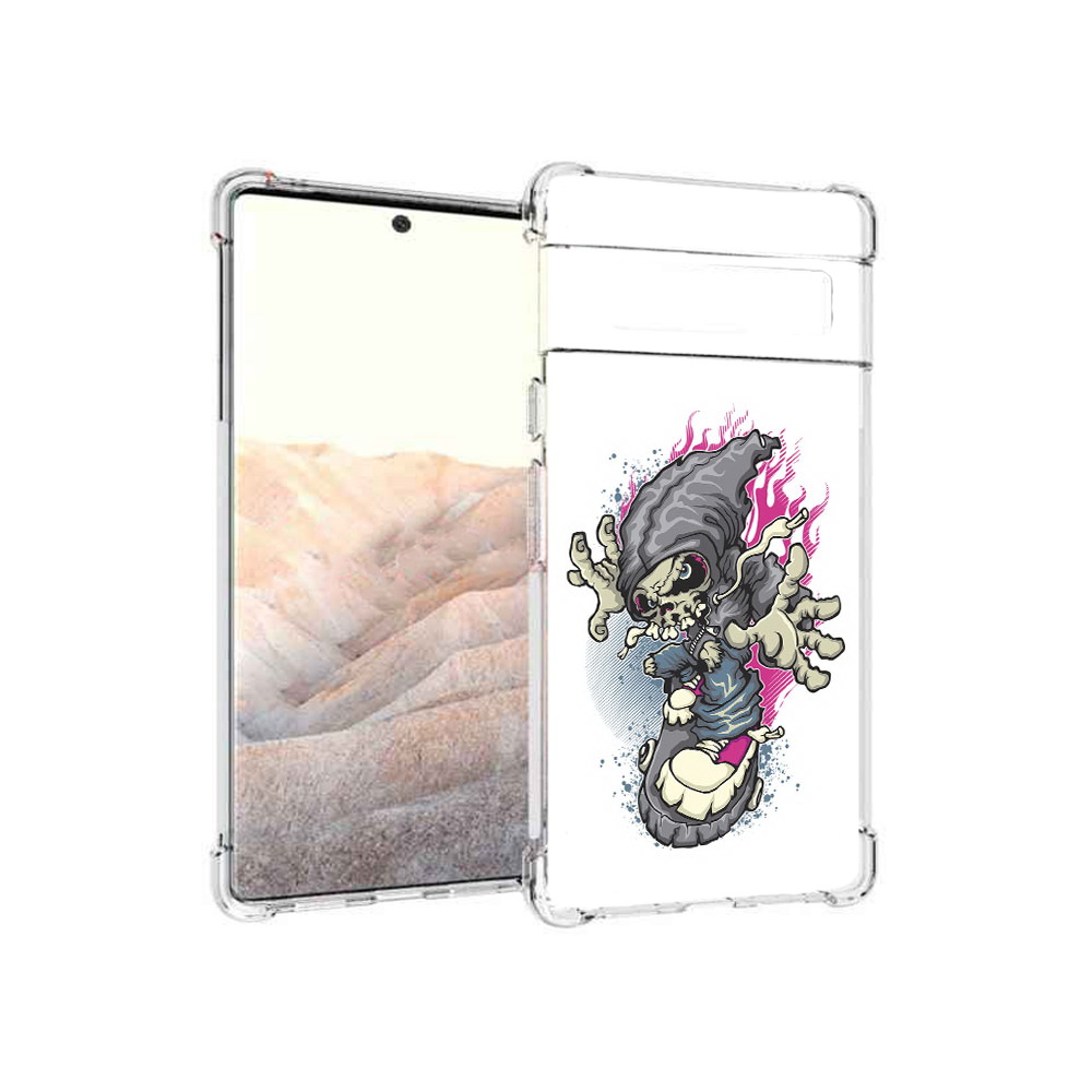 

Чехол MyPads Tocco для Google Pixel 6 Pro нарисованный скелет на скейт борде, Прозрачный, Tocco