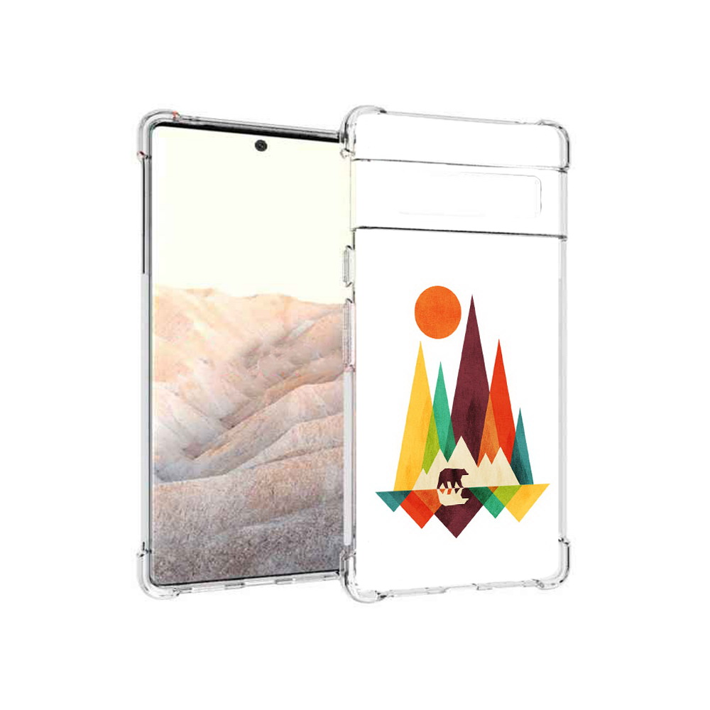 

Чехол MyPads Tocco для Google Pixel 6 Pro нарисованные горы с медведем, Прозрачный, Tocco