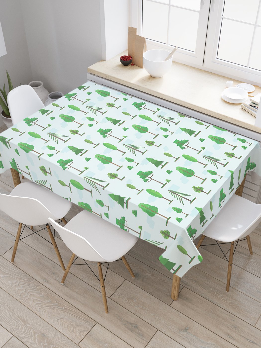 

Скатерть прямоугольная JoyArty "Пиксельный лес" из оксфорда, 120x145 см, Голубой, Пиксельный лес