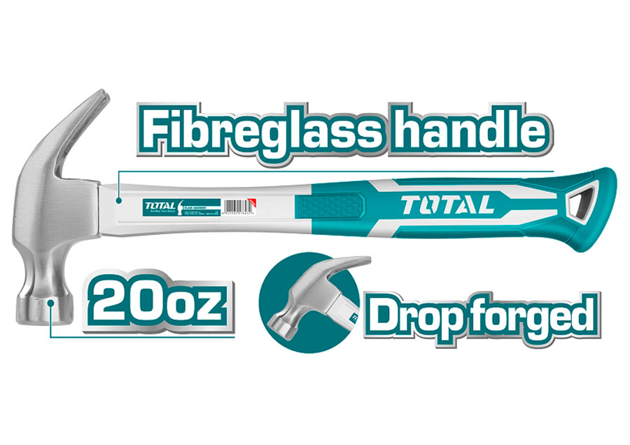 фото Молоток-гвоздодер total tools tht73206, 20oz 560г ss