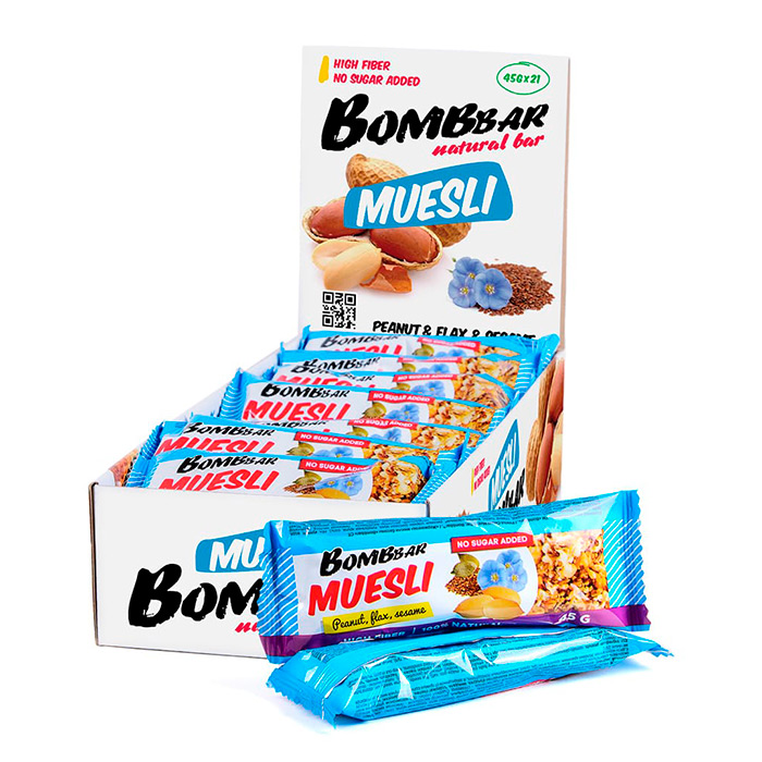 фото Батончик bombbar muesli 21*45 г, вкус: арахис