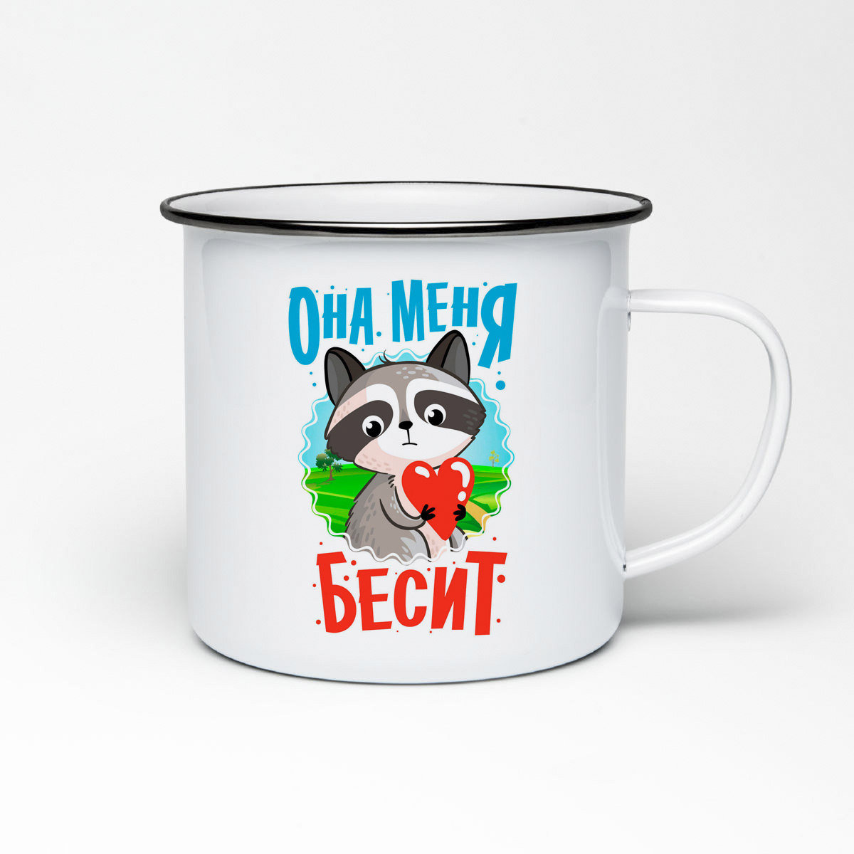 

Кружка металлическая CoolPodarok Енот. Она меня бесит
