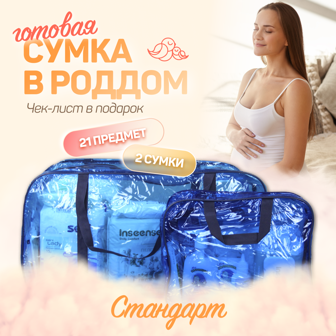 Сумка в роддом для мамы и малыша S синий Чижик-Пыжик, комплектация Стандарт, 21 предмет
