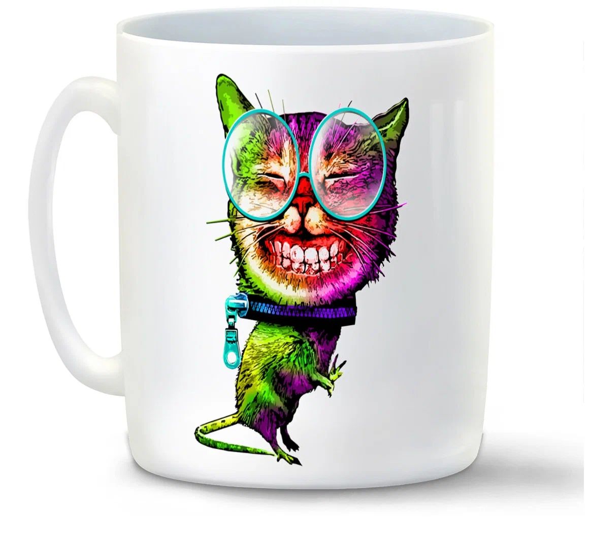 

Кружка CoolPodarok Кот щерится очки замок на шее