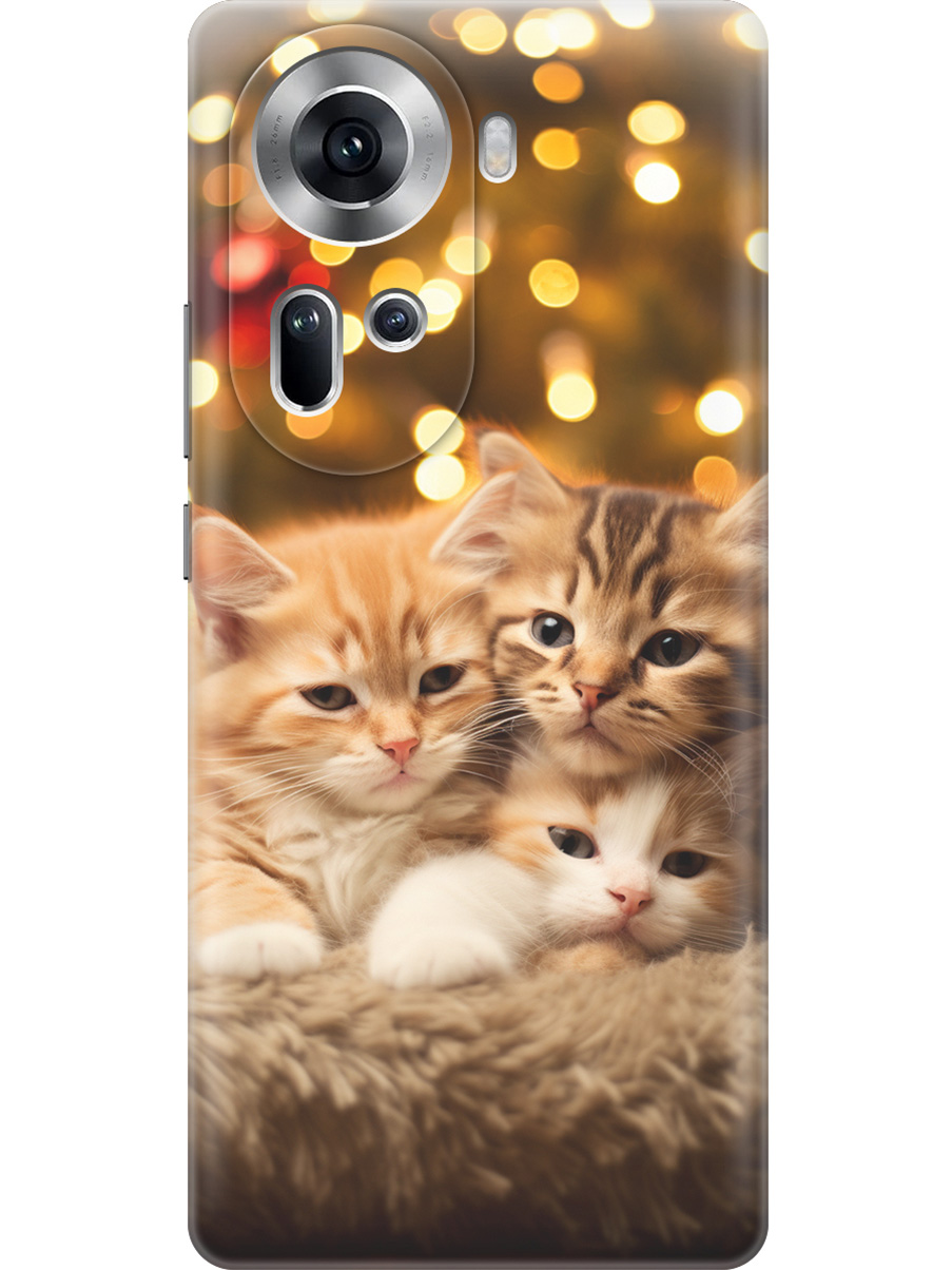 

Силиконовый чехол на Oppo Reno11 с принтом "Котята и Новый Год", Прозрачный;бежевый;желтый, 782630611