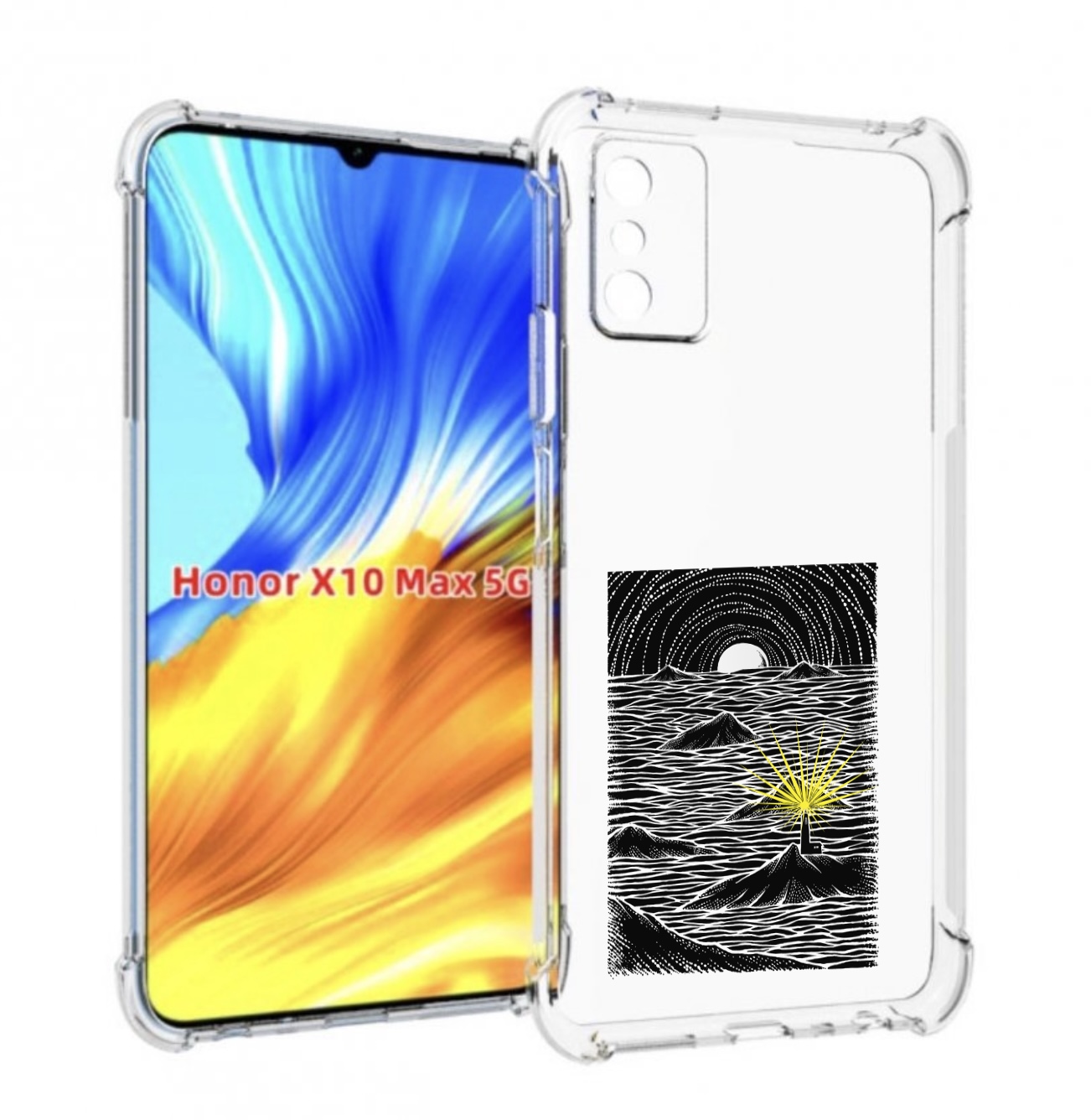

Чехол MyPads маяк в черно белом море для Honor X10 Max, Прозрачный, Tocco
