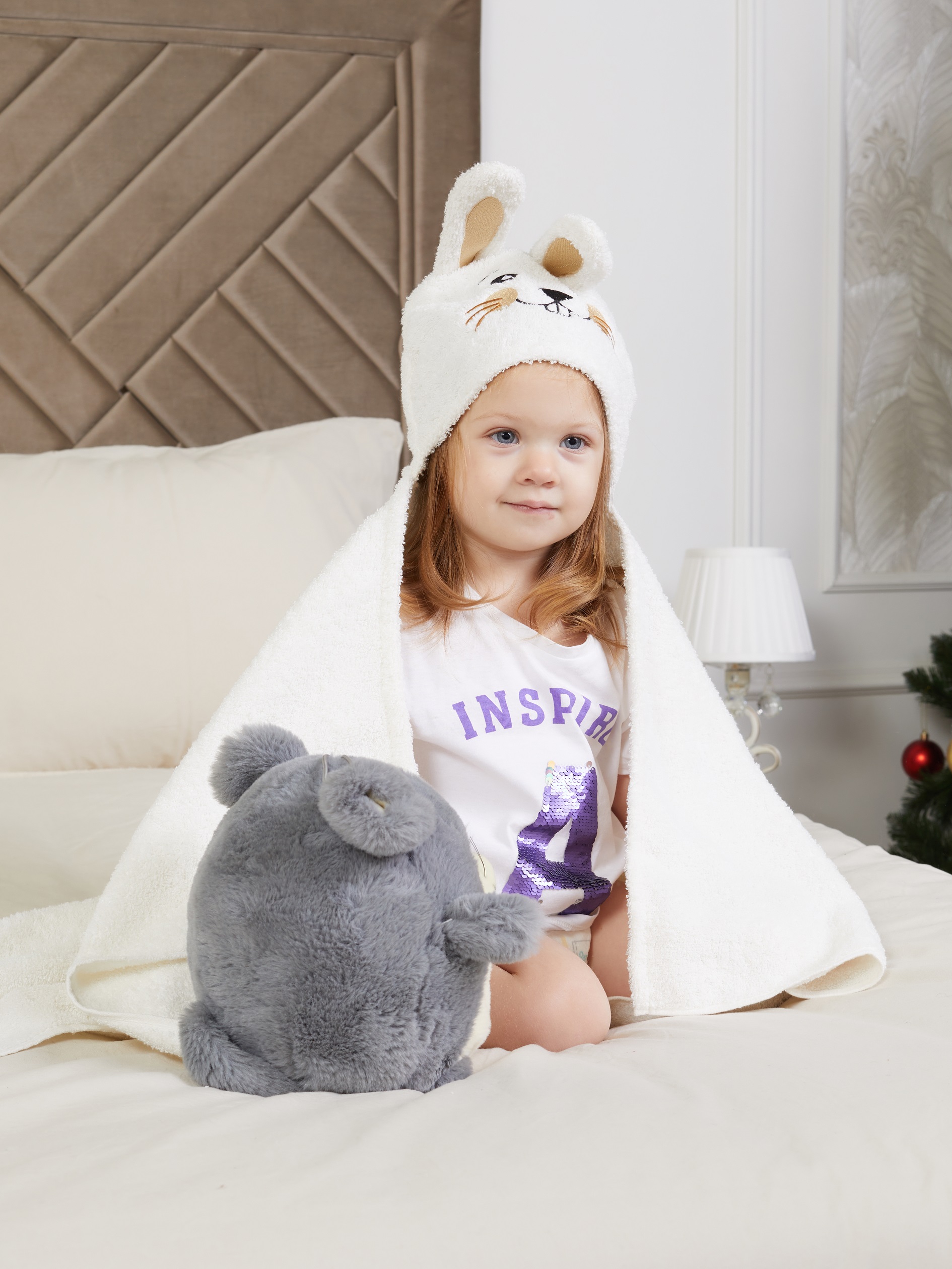 Полотенце-пончо для новорожденного детское с капюшоном ATLASPLUS 100х100 см, кремовый forest kids полотенце с капюшоном 100х100 см с рукавичкой