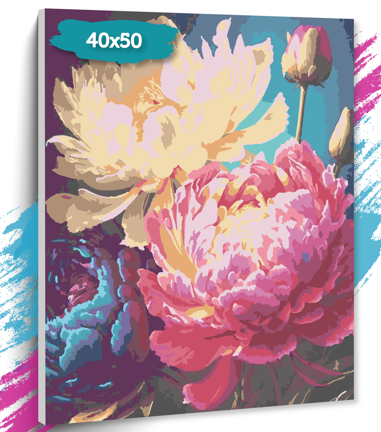 Картина по номерам ТТ Цветные пионы GK0165 Холст на подрамнике 40х50 см