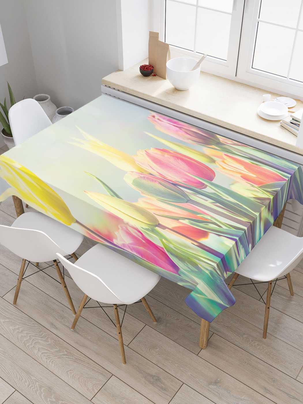 

Скатерть прямоугольная JoyArty "Весенние тюльпаны" из сатена, 180x145 см, Голубой, Весенние тюльпаны