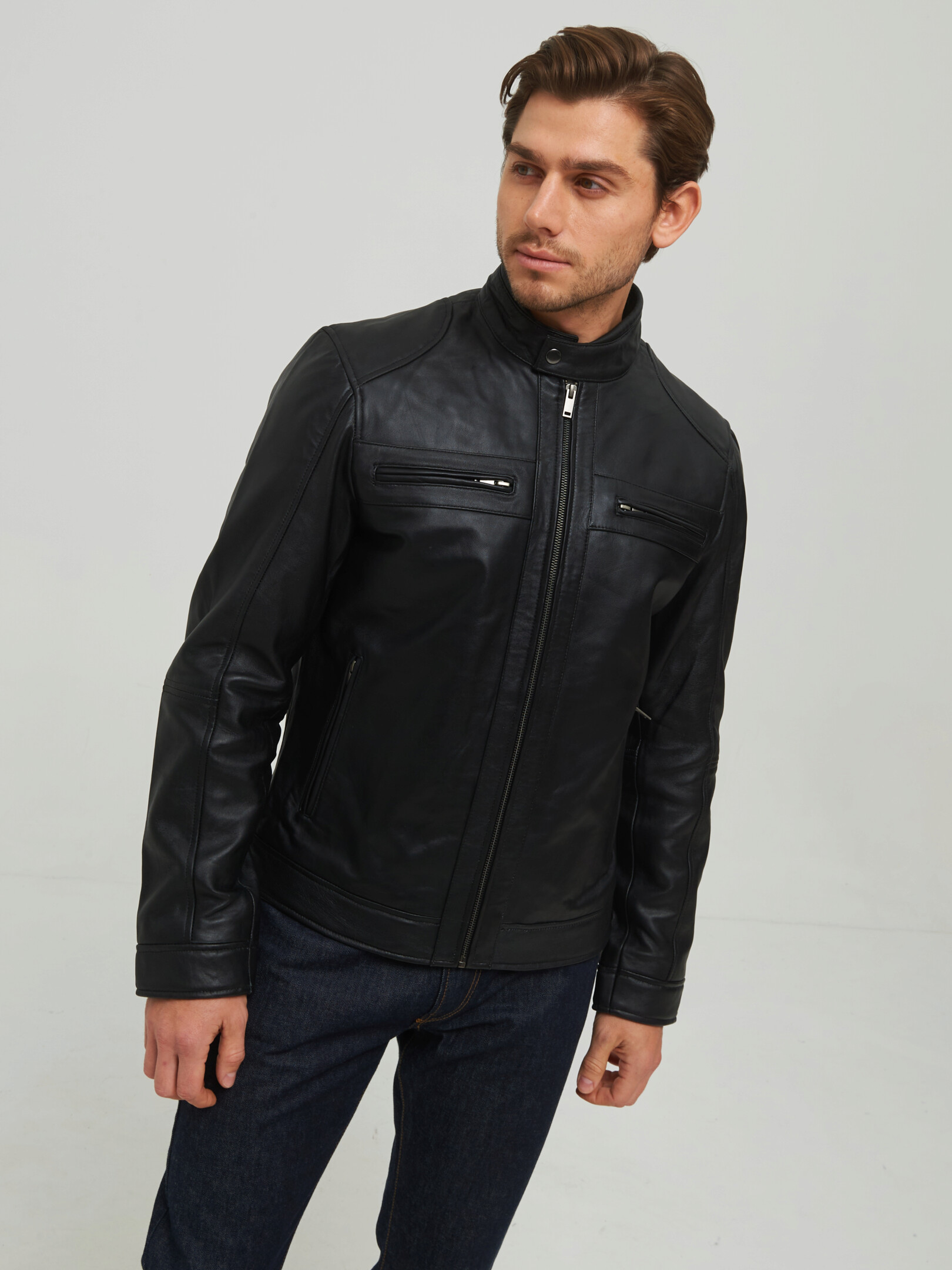 Кожаная куртка мужская КАЛЯЕВ 68530 черная 58 RU