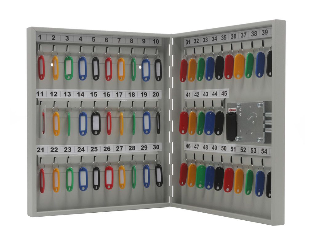 фото Ящик-шкафчик-ключница металлическая настенная key-55el на 55 ключей 400x355x66 мм aiko